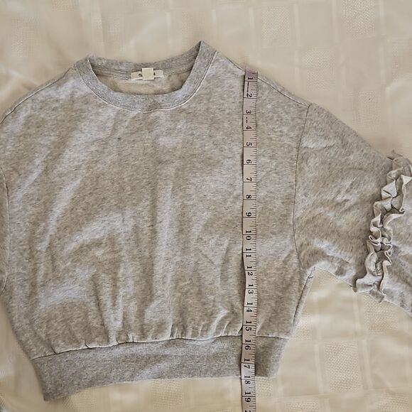 Garage Ladies Crop Sweater With Ruffled Long Sleeves XS Gray - Picture 6 of 16